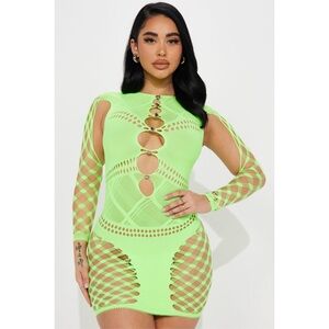 Fashion Nova Neon Green Seamless Statement Festival Cut Out Mini Party Dress